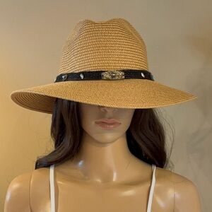 Western Straw Fedora Hat with Scorpion Concho & Studded Band - Made in Mexico